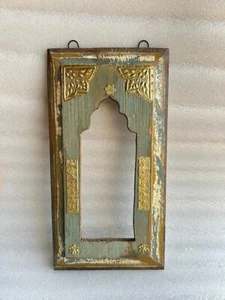 Old Reclaimed Wood Hand Made Brass Fitted Work Wall Hanging Mirror Wall Decor - Picture 1 of 1