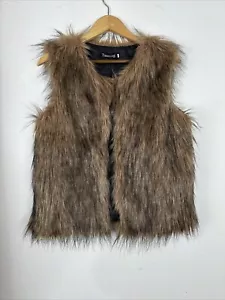 Tanming Faux Fur Vest Jacket Women's Size M Brown Boho Peasant Raver Party NWT - Picture 1 of 9