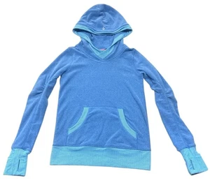Ivivva Pullover Hoodie Girls Size 12 Blue Contrast Thumbhole Pocket Cozy Fleece - Picture 1 of 6