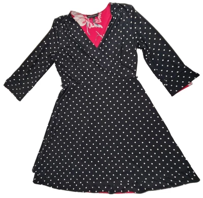 White House Black Market Reversible Top Large Polka Dot Floral Print 3/4 Slv - Imagem 1 de 4