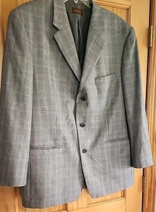 Tasso Elba Mens Suit Jacket Wool/Silk Blend Size 44R, Houndstooth Plaid, Gray - Picture 1 of 14