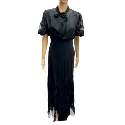 1930-х годов черный чистый Bias вырез платье и атласный скольжения w/соответствующая куртка XS носимый/cb - Изображение 1 из 4