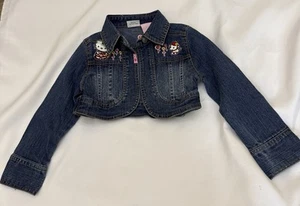 Vintage Hello Kitty Poodle Pet Flowers Sanrio Denim Jean Jacket Girls Size 5 - Picture 1 of 10