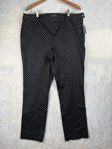 Lauren Ralph Lauren Womens Sz 16 Black/White Stretch Polka Dot Ankle Pants - Picture 1 of 19