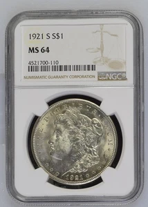 1921 S Morgan Silver Dollar NGC MS-64 - Picture 1 of 2