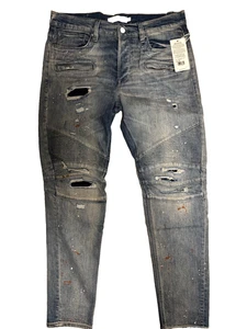 Hudson Blinder Biker Skinny Jeans Men's 36 Blue Ribbed Leg Panels NWT - Picture 1 of 8