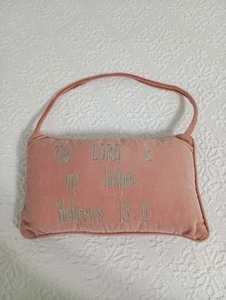 Small Pink Velvet Inspirational Embroidered Square Door Hanging Pillow - Picture 1 of 6