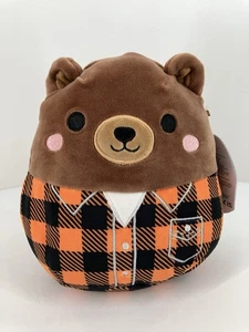 Camicia a quadri Squishmallows 7,5" Omar The Brown Bear arancione nuova con etichetta - Foto 1 di 8
