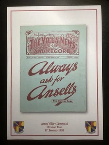 1932-33 Aston Villa v Liverpool Division 1 Programme PRINT - Picture 1 of 1