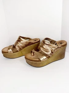 OTBT sandalo zeppa metallica pelle soffice punta perizoma bronzo rame boho 7,5 - Foto 1 di 18