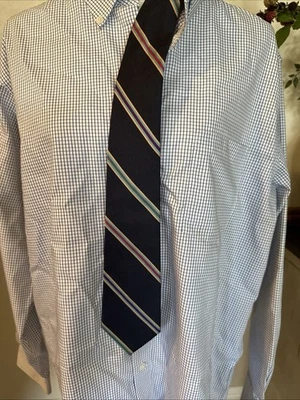 VALENTINO Pietro Men's 100% Silk Necktie  Stripped Navy Tie - Image 1 of 4