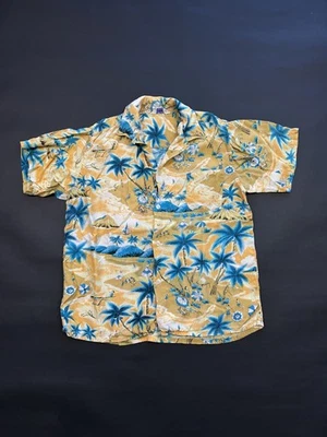 Camisa Aloha Hawaiana Cuello Lazo Años 50 Amarillo Rayón COMO ESTÁ Para Hombre Grande Foto 1 de 4