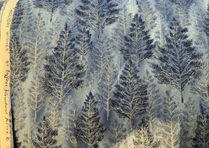 HOLIDAY WISHES by Hoffman Silver Blues Trees Cotton Fabric by the HALF YARD - Picture 1 of 4