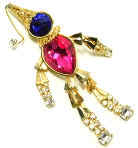 Enorme Broche Payaso Articulado Vintage Rosa Fucsia y Amatista Estrás - Imagen 1 de 6