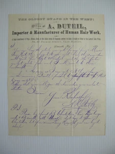LOUISVILLE LETTERHEAD: A. DUTEIL HUMAN HAIR WORK. WIGS. GREAT LOUISVILLE ADS - Picture 1 of 2