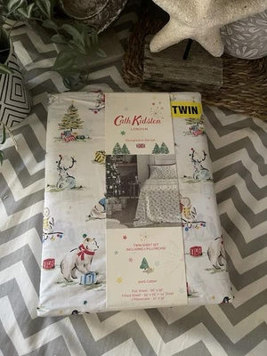 3-PC Cath Kidston Holiday Christmas Tree Barn Animals Winter Cotton Sheets Twin - Image 1 of 4
