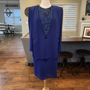 Vtg After Dark Dress 14 Evening Cocktail Gown Sequins Blue Sheer Jacket USA - Picture 1 of 16