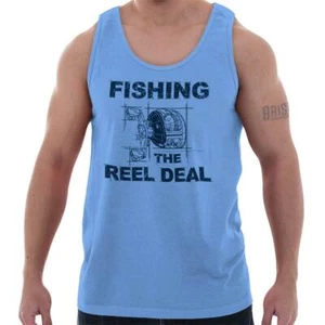 Funny Fishing Pun The Reel Deal Schematic Mens Tank Tops Sleeveless Shirt Tee - Picture 1 of 11