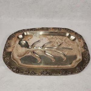 Vintage Silver Plated Copper Serving Footed Platter Tray Grapes 16.75" long - Picture 1 of 5