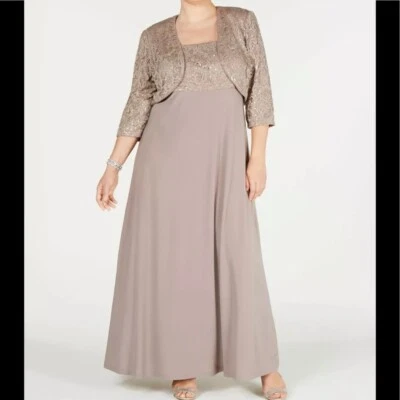 Women’s Formal Dress Plus Sizes 14W, 16W R&M Richards 2pc Bolero Jacket Beige - Image 1 of 4