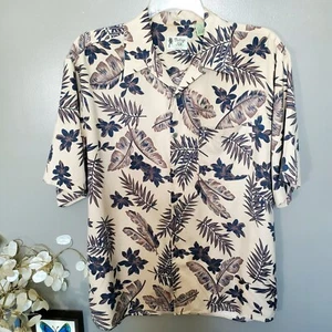 Vintage Silk Hawaiian Shirt Mens Size Large Circa 1969 Brown Floral Front Pocket - Picture 1 of 14