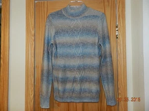 Fashion Bug Sz M Gray Blue V Neck Ribbed Striped Sweater - Picture 1 of 4