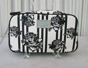 Betsey Johnson Cosmetic Bag Makeup Medium Loaf Black & White Roses Floral NWT - Picture 1 of 8