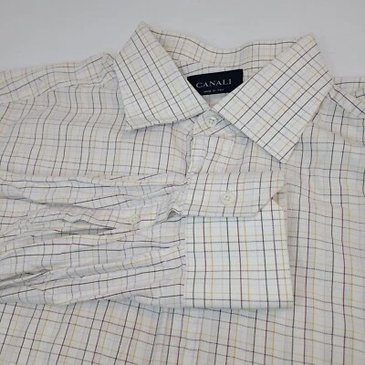 CANALI последние слоновой кости клетку чек 100% хлопок мужской роскошь платье рубашка - 17,5 - Изображение 1 из 4