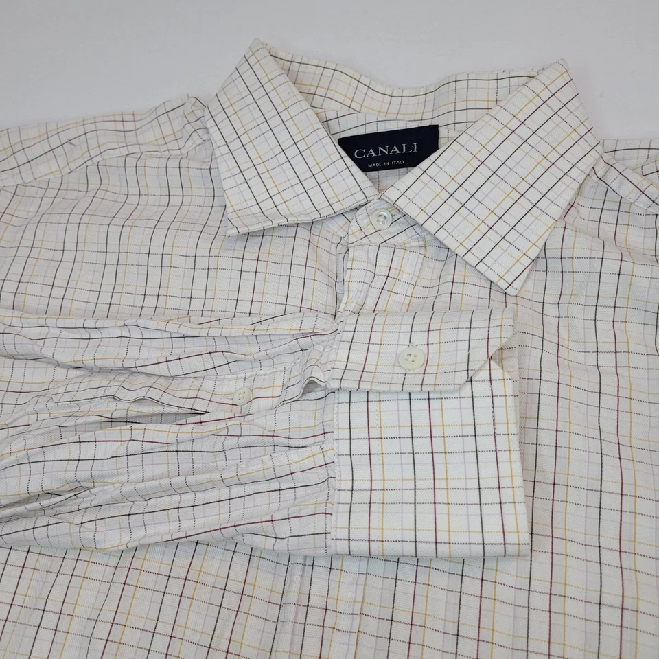CANALI Recent Ivory Plaid Check 100% Cotton Mens Luxury Dress Shirt - 17.5 - Image 1 of 4