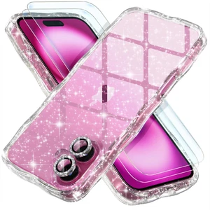 Compatible for Iphone 16 plus Case, Women Clear Cute Glitter Phone Case, Wavy Bu - Picture 1 of 7
