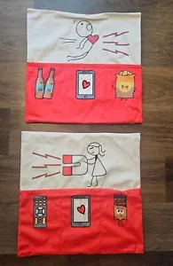 His Her's Pillow Cover 3 Pockets 18x18 Pillow Case Couch Bed Remote Phone - Picture 1 of 7
