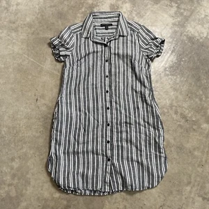 Banana Republic Shirt Dress Womens 0 Petite Roll Cuff SS button up linen collar - Picture 1 of 11
