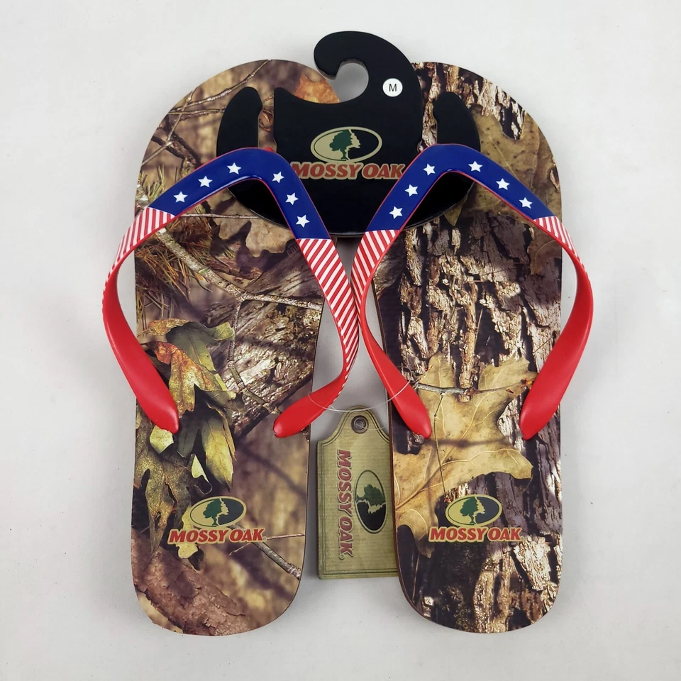 Mossy Oak Camo USA Flag Men’s Flip Flops Sandals | Size Medium 9/10 New - Image 1 of 4