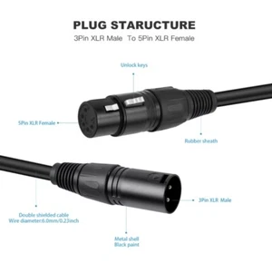 Professional 3 Pin Male to 5 Pin Female DMX512 Adapter Cable for Stage Lighting - Afbeelding 1 van 8