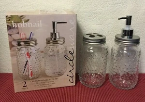 CLEARANCE *** MAKE OFFER Circleware CLEAR Hobnail Bath Set Mason Jars ( 24 oz ) - Picture 1 of 5