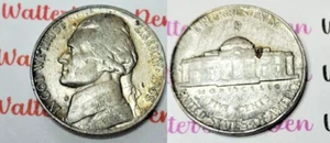 1945P Jefferson War Time Silver Nickel Retained Strike Through on Reverse - Picture 1 of 13