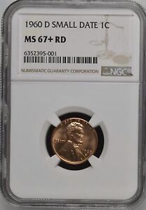 1960-D 1C RD Small Date  Lincoln Memorial One Cent  NGC MS67+RD  6352395-001
