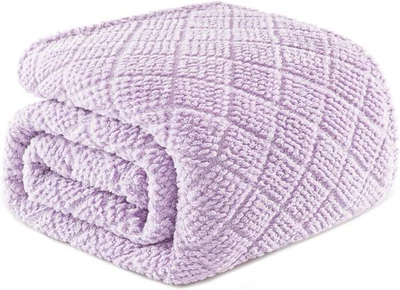 Queen Size Fuzzy Fleece Blanket All Season Lightweight Warm Soft Jacquard Waffle - Image 1 of 4