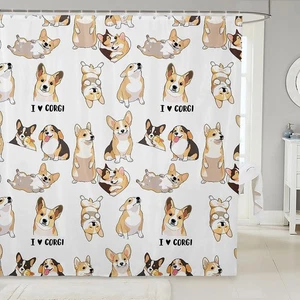 Cute Corgis Kids Shower Curtains,Lovely Dogs Pets Cartoon Bathroom Curtains,G... - Picture 1 of 7
