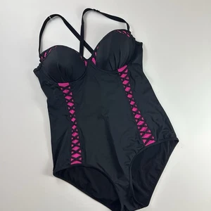 Torrid Gr. 3 Badeanzug Bombshell HEISS schwarz/hot pink integrierter UW Push-up-BH neu ohne Etikett - Bild 1 von 14