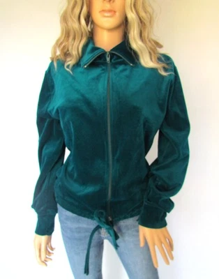 Vintage 80's green velvet top, zip up, casual sports top, long sleeve, S M - Image 1 of 4