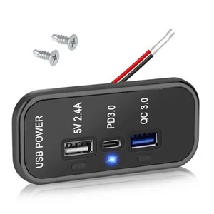  3 Ports Wohnmobil USB Steckdose, 18W PD3.0 USB C, 18W QC 3.0 & 2.4A USB A Auto Ladegerät  - Bild 1 von 8