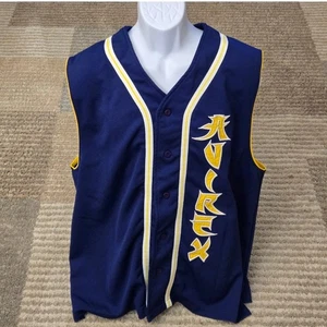 Avirex Jersey Mens 3XL Blue Embroidered Japanese Script Hip Hop Streetwear - Picture 1 of 11