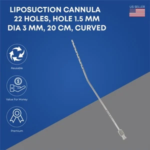 Liposuction Cannulas 22 holes hole 1.5 mm Fat Transfer Dia 3 mm curved 20 cm - Picture 1 of 2