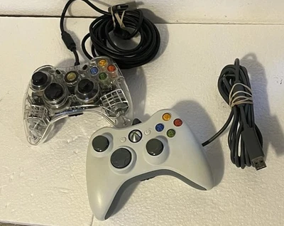 Xbox 360 controllers standard white&clear "Afterglow"wired controllers 2 Work - Image 1 of 4