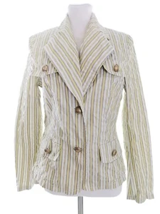 Laurel T. 38 Verde Blazer con bottoni Cotone Manica lunga Righe Tasche - Foto 1 di 5