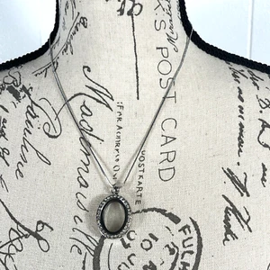 Silver Oval Clear Glass Locket 10' Necklace Rhinestones 925 Chain New Jewelry - Picture 1 of 7