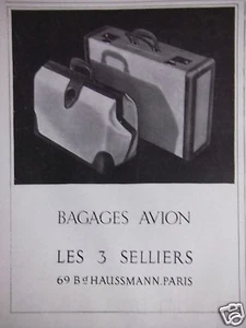 PUBLICITÉ 1948 BAGAGES AVION LES 3 SELLIERS PARIS - ADVERTISING - Picture 1 of 1