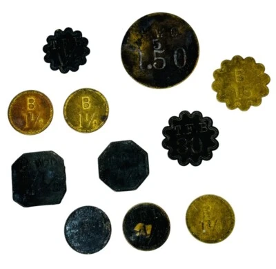 11 ANTIGOS CHEQUES DE CATADORES DE METAL, POR VOLTA DE 1880 - DÉCADA DE 1940 - A.A. CO., MARYLAND - Imagem 1 de 3