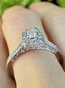 Kay Jewelers 14k White Gold Princess Cut Halo Genuine Diamond Engagement Ring - Picture 1 of 13